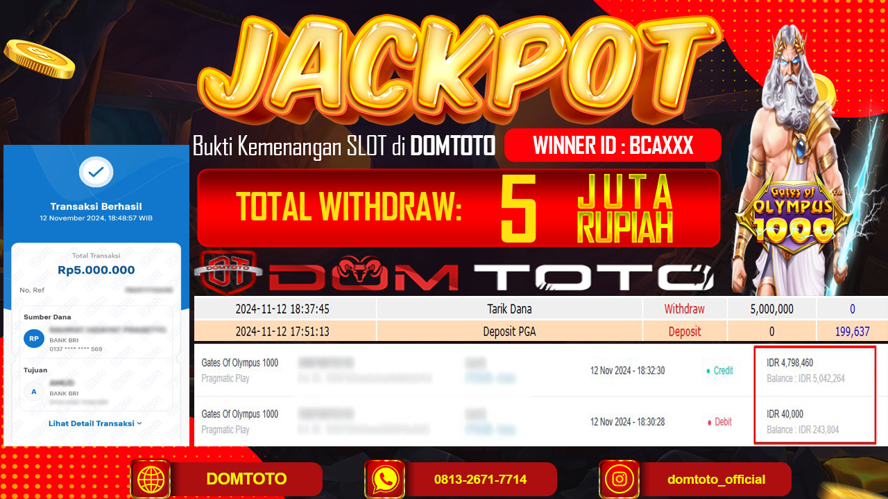 JACKPOT SLOT GATE OF OLYMPUS 1000 12 NOVEMBER 2024